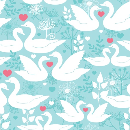 Swans in love seamless pattern backgroundのイラスト素材