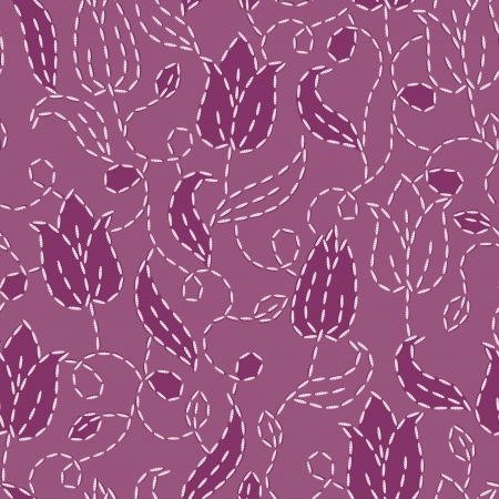 Embroidered tulips seamless pattern backgroundのイラスト素材