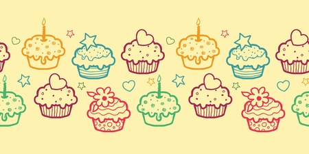 Colorful muffins horizontal seamless pattern background borderのイラスト素材