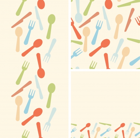 Set of three silverware seamless patterns and borders backgroundsのイラスト素材