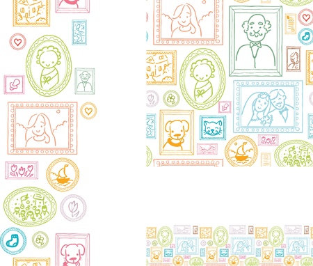 Set of framed pictures seamless pattern and bordersのイラスト素材