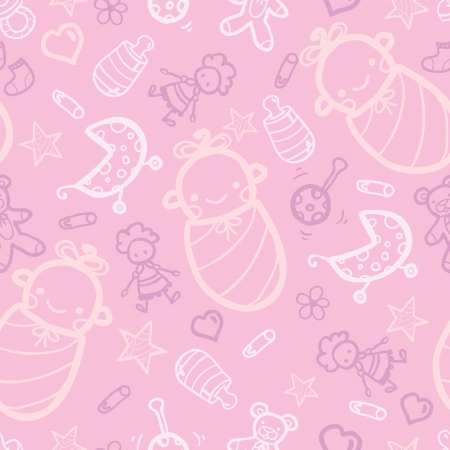 Baby girl pink seamless pattern backgroundのイラスト素材