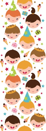 Kids at a birthday party vertical seamless pattern backgroundのイラスト素材