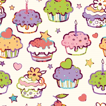 Birthday muffins seamless pattern backgroundのイラスト素材