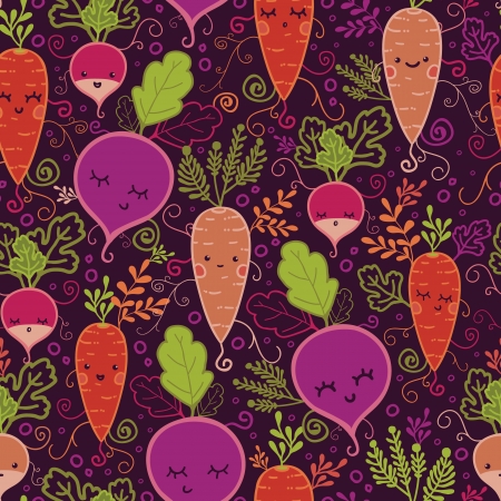 Happy root vegetables seamless pattern backgroundのイラスト素材