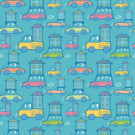 Moving houses on cars seamless pattern backgroundのイラスト素材
