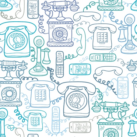 Vintage and modern telephones seamless pattern backgroundのイラスト素材