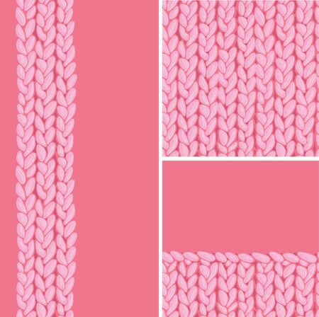 Pink set of three knit textile seamless patterns and backgroundsのイラスト素材