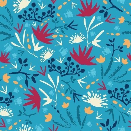 Painted abstract flowers and plants seamless pattern backgroundのイラスト素材