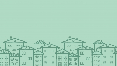 Doodle town houses horizontal seamless pattern backgroundのイラスト素材