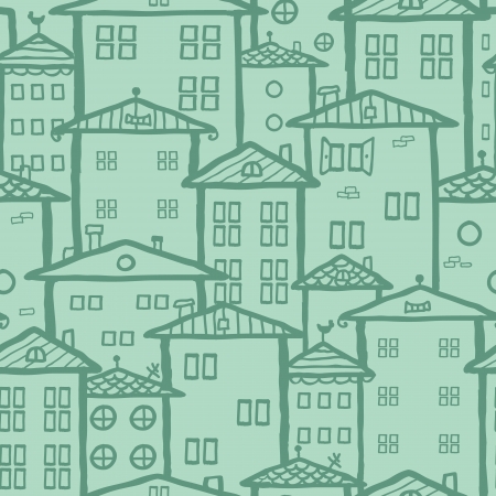 Doodle town houses seamless pattern backgroundのイラスト素材