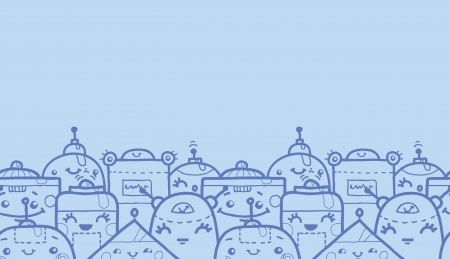Cute doodle robots horizontal seamless pattern backgroundのイラスト素材