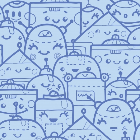 Cute doodle robots seamless pattern backgroundのイラスト素材