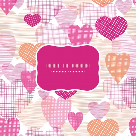Textured fabric hearts frame seamless pattern backgroundのイラスト素材