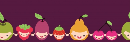 Happy fruit characters horizontal seamless pattern borderのイラスト素材