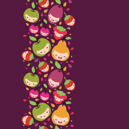Happy fruit characters vertical seamless pattern borderのイラスト素材