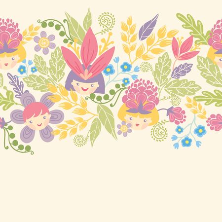 Flower girls horizontal seamless pattern background borderのイラスト素材