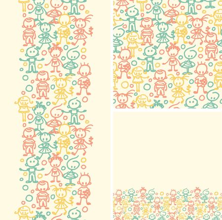 Doodle happy children seamless pattern backgroundのイラスト素材