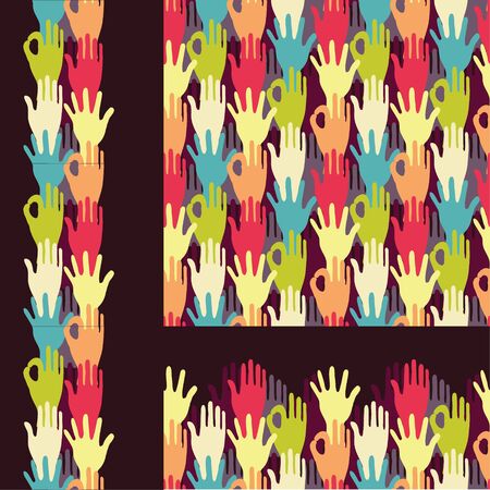 Set of hands in the crowd seamless pattern backgrounds and bordersのイラスト素材
