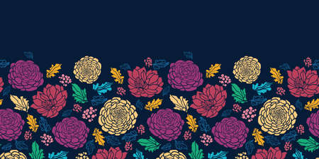 Colorful vibrant flowers on dark horizontal seamless pattern rasterの写真素材
