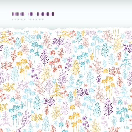 Colorful flowers and plants horizontal torn seamless pattern backgroundのイラスト素材