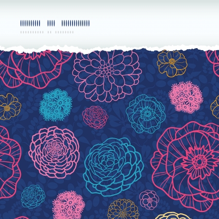 Glowing night flowers horizontal torn seamless pattern backgroundのイラスト素材