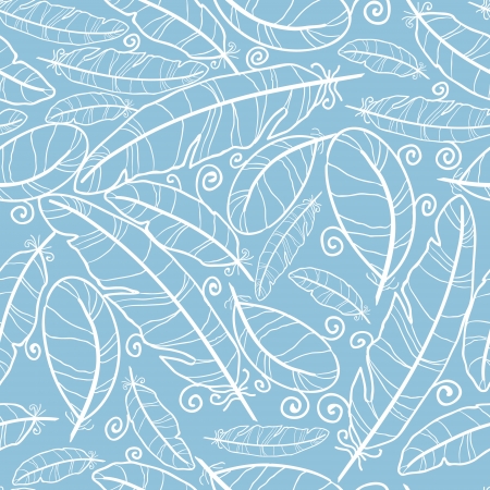 White on blue feathers seamless pattern backgroundのイラスト素材
