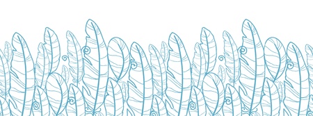 Blue drawn feathers horizontal seamless pattern backgroundのイラスト素材