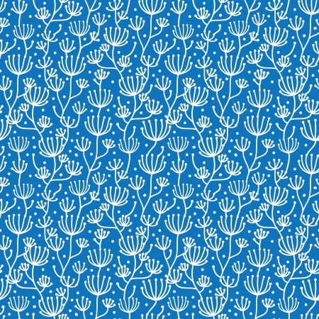 Blue white lineart plants seamless pattern backgroundのイラスト素材