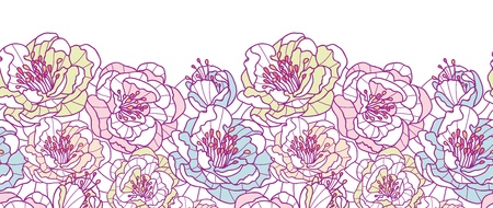 Colorful line art flowers horizontal seamless pattern background borderのイラスト素材