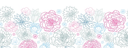 Gray and pink lineart florals horizontal seamless pattern backgroundのイラスト素材