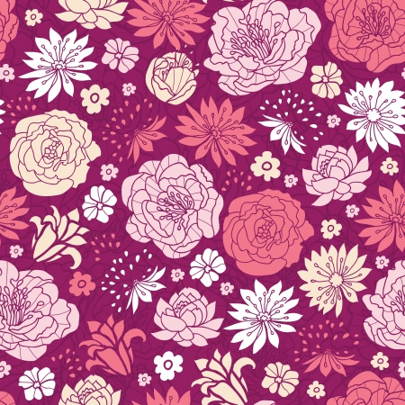 Purple pink flower silhouettes seamless pattern backgroundのイラスト素材