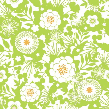 Green and golden garden silhouettes seamless pattern backgroundのイラスト素材