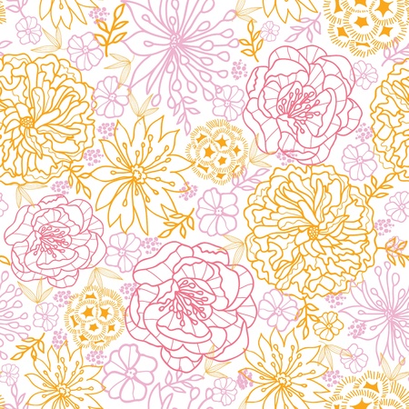 Flowers outlined seamless pattern backgroundのイラスト素材