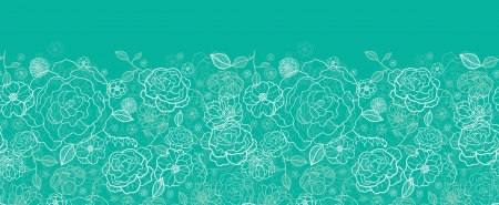 Emerald green floral lineart horizontal seamless pattern backgroundのイラスト素材