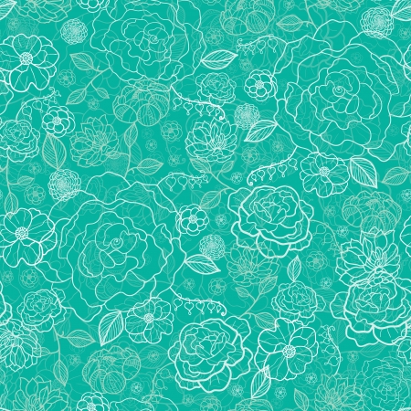 Emerald green floral lineart seamless pattern backgroundのイラスト素材