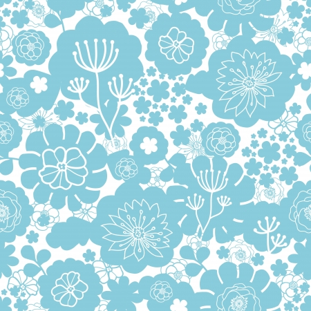 Lovely blue florals silhouettes seamless pattern backgroundのイラスト素材