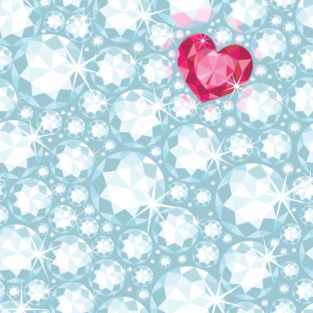 Ruby heart among diamonds seamless pattern backgroundの写真素材