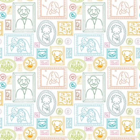 Family framed pictures seamless pattern backgroundの写真素材