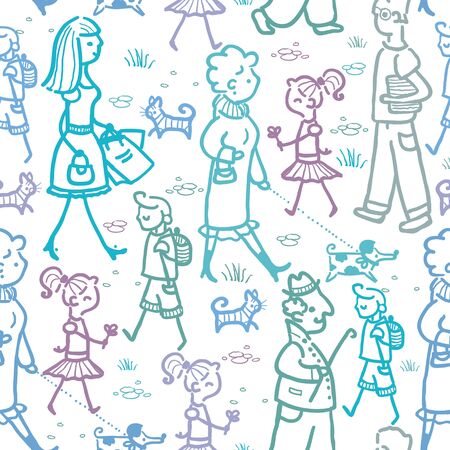 People walking seamless pattern background and bordersの写真素材