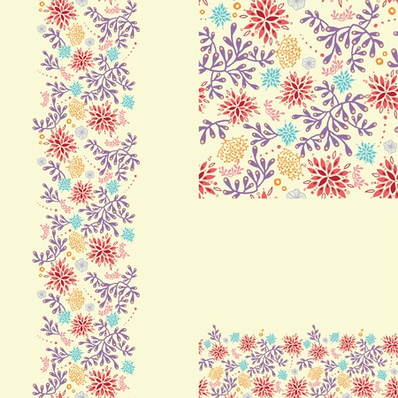 Set of colorful plants seamless pattern and borders backgroundsの写真素材
