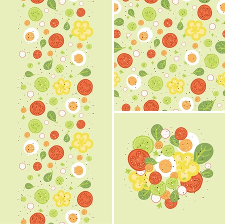 Eggs and salad set of seamless pattern and borders の写真素材