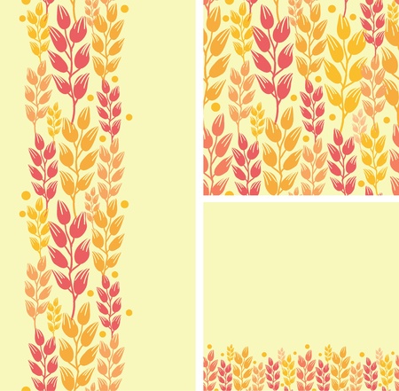 Set of wheat plants seamless pattern and borders backgroundsの写真素材
