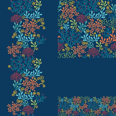 Set of dark plants seamless pattern and borders backgroundsの写真素材