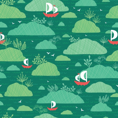 Boats among islands seamless pattern backgroundの写真素材
