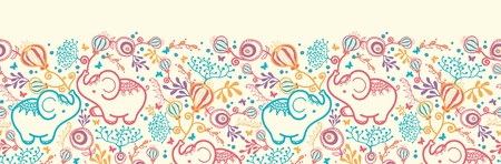 Elephants With Flowers Horizontal Seamless Pattern Background Borderの写真素材