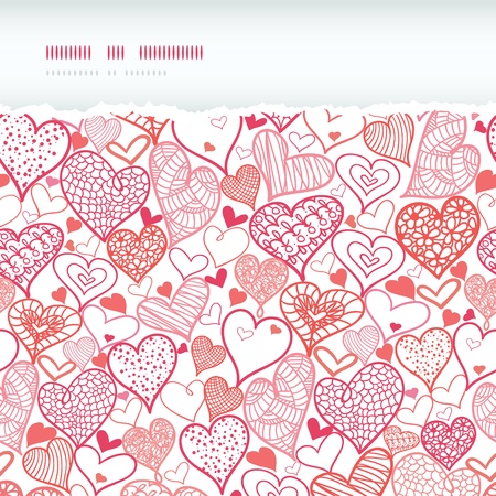Romantic doodle hearts horizontal torn seamless pattern backgroundの写真素材