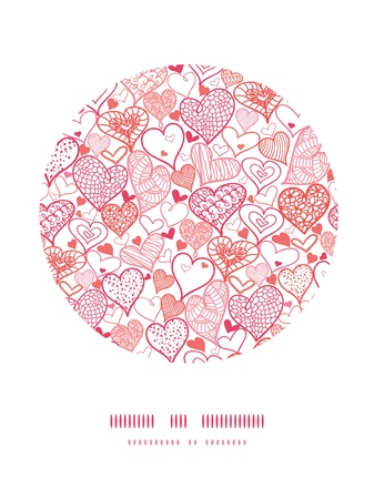 Romantic doodle hearts circle decor pattern backgroundの写真素材