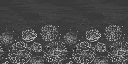 Chalk flowers blackboard horizontal border seamless pattern backgroundの写真素材