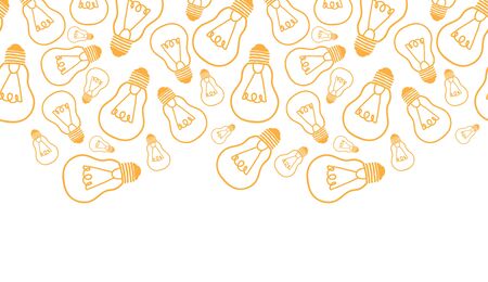 Vector light bulbs line art horizontal seamless pattern background border with hand drawn elelements.の写真素材